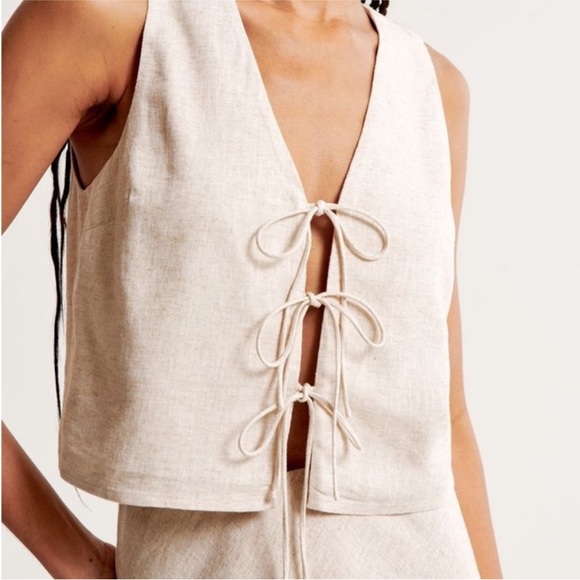Abercrombie & Fitch Tops - Abercrombie & Fitch Linen-Blend Tie-Front Vest oatmeal heather tan size medium